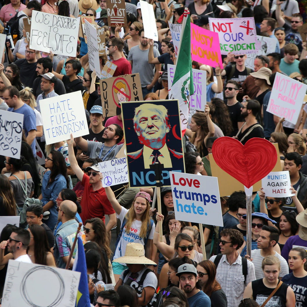 protestors carrying signs