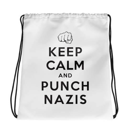 Keep Calm and Punch Nazis Drawstring Bag