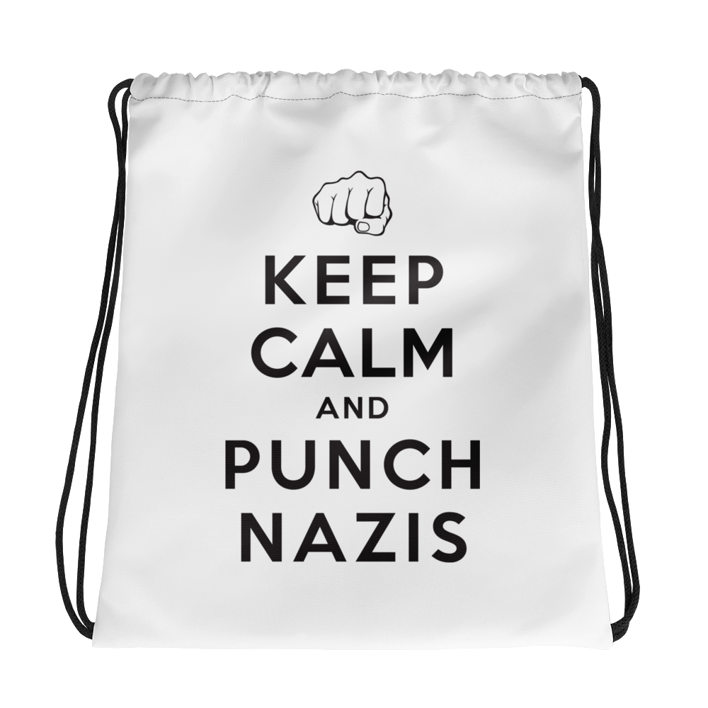 Keep Calm and Punch Nazis Drawstring Bag